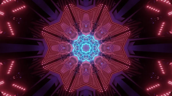 輝く赤と紫のLedライトを備えた幾何学的形状の3Dレンダリング Sfの背景に最適です — ストック写真