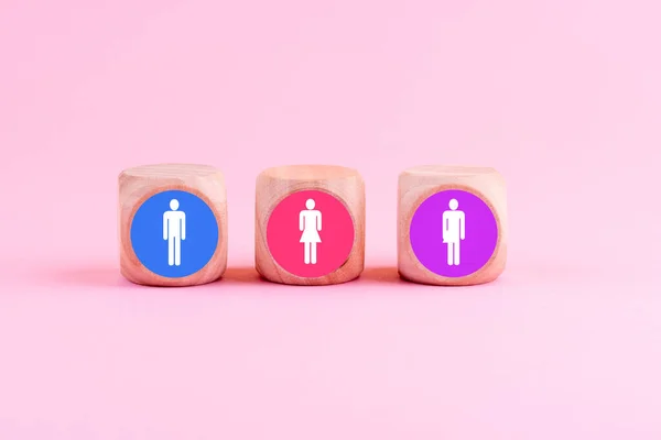 Closeup Shot Wooden Blocks Symbols Gender Isolated Pink Background — Stock fotografie