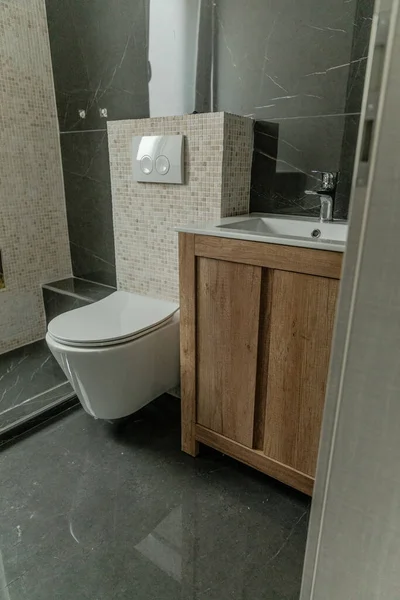Eine Vertikale Aufnahme Der Toilette Und Des Waschbeckens Modernen Stil — Stockfoto