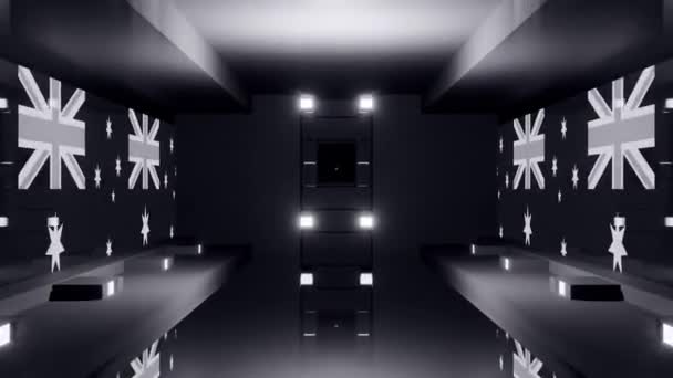 Rendering Dark Hallway Geometric Shapes Bright Led Lights — Stock Video