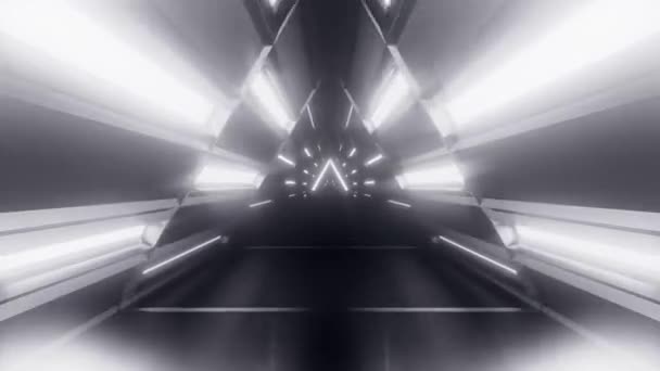 Rendering Dark Hallway Geometric Shapes Bright Led Lights — Stock Video