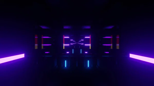 Rendering Futuristic Tunnel Patterns Neon Purple Black Vibrant Colors — Zdjęcie stockowe