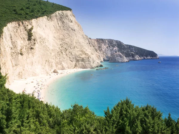 High Angle Shot Ocean Cliff Forests Shore — Zdjęcie stockowe