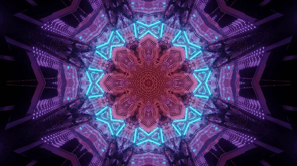 Rendering Futuristic Kaleidoscope Patterns Neon Blue Purple Vibrant Colors — 图库照片