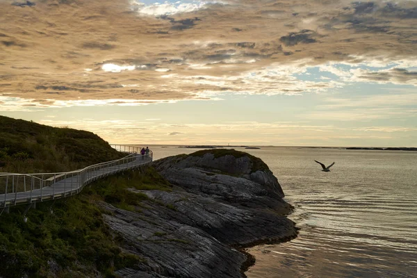 Two Elderly Women Walking Coastline Atlantic Ocean Road Sunset — Stock Fotó