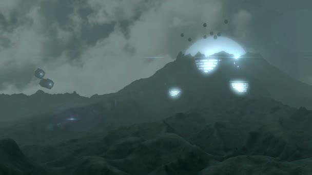 Dark Science Fiction Motion Background Base Extraterrestre Sur Une Montagne — Video