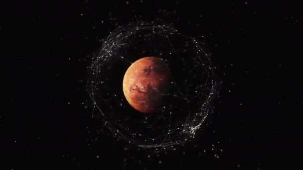 Rendu Connexions Globales Futuristes Autour Planète Mars Fond Cosmique Réaliste — Video