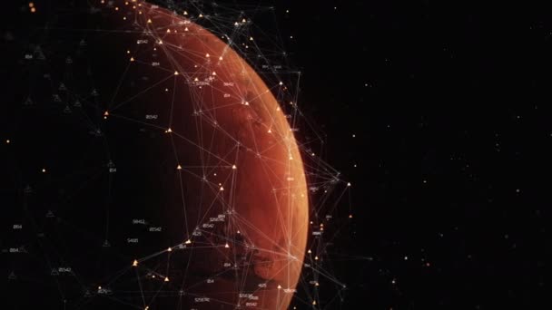 惑星火星の周りの未来的な世界的接続の3Dレンダリング 4Kの現実的な宇宙背景 — ストック動画