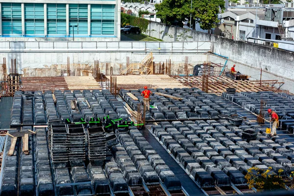 Aerial View Construction Workers Construction Site — Fotografia de Stock
