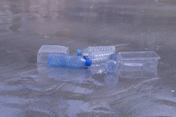Plastic Bottle Waste Beach Environmental Pollution Concept — Stockfoto
