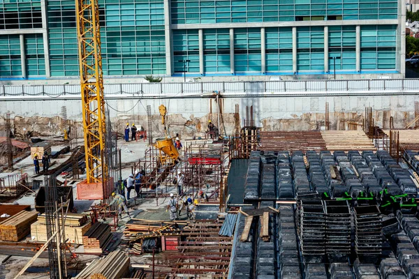 Uma Visão Aérea Dos Trabalhadores Construção Civil Canteiro Obras — Fotografia de Stock