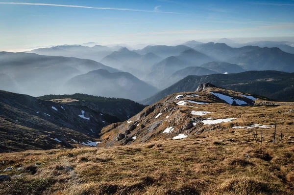 Mountain Authumn Landscape Photo Hiking Paradise Schneeberg Wurzengraben Valley Snow — Stock Fotó