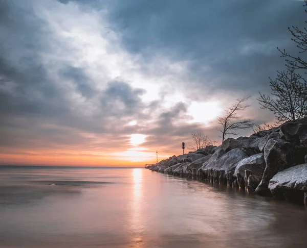 Прекрасне Небо Заходу Сонця Над Пляжем — стокове фото