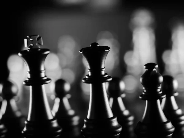 Closeup Shot Metallic Dark Chess Pieces — Stock Photo, Image