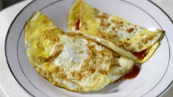 Closeup Shot Yummy Omelet Tomatoes — Stock Photo, Image