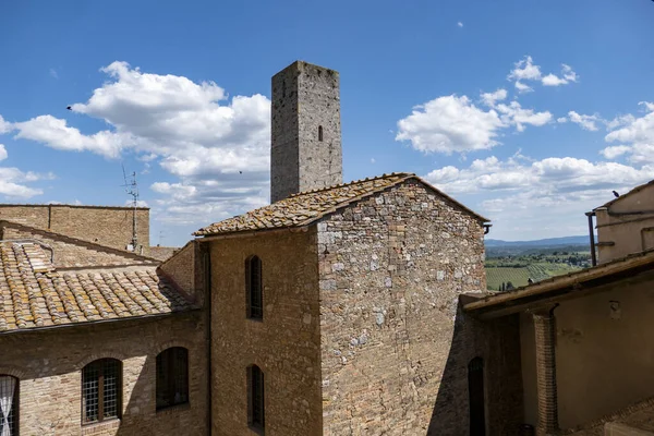 Une Vue Panoramique Piazza Del Duomo San Gimignano Italie Sous — Photo