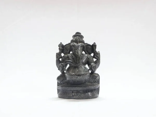 Närbild Liten Ganesha Rock Skulptur Isolerad Vit Bakgrund — Stockfoto