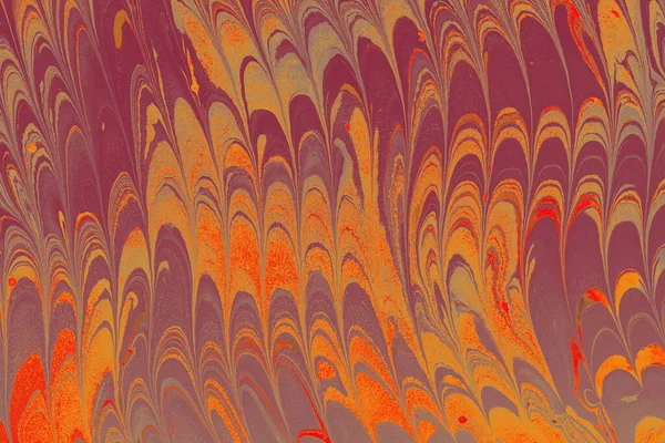 Uma Textura Técnica Ebru Com Ondas Padrões Azulejos Roxo Laranja — Fotografia de Stock