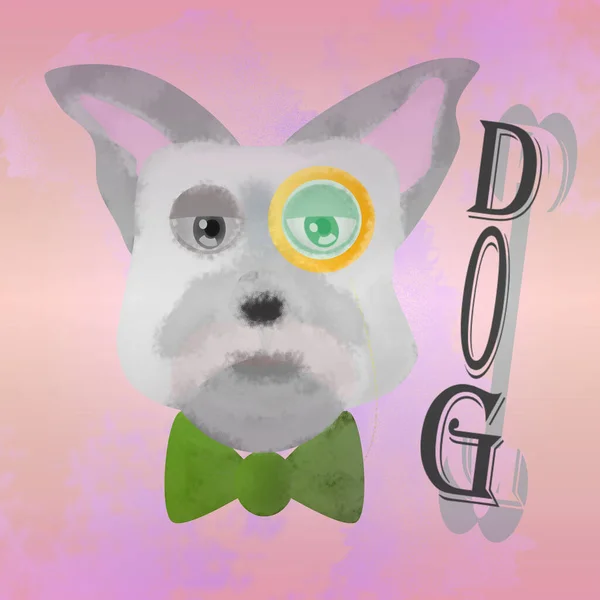 Uroczy Pies Ilustracja Zielonym Krawatem Różowym Tle — Zdjęcie stockowe