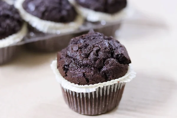 Gros Plan Cupcake Chocolat Délicieusement Cuit — Photo