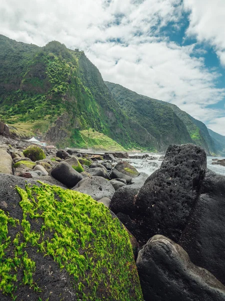 Las Rocas Las Montañas Boscosas Costa Mar — Foto de Stock