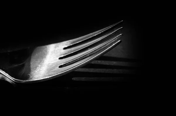 Black White Shot Silver Fork Isolated Black — Stock Photo, Image