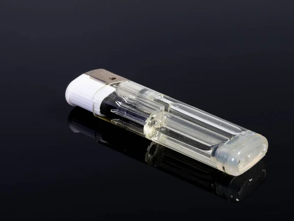 White Gas Lighter Black Reflecting Background — 스톡 사진