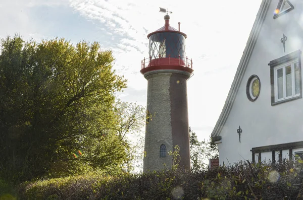 Staberhuk Leuchtturm Auf Der Insel Fehmarn Mit Nebengebäuden Sommer Der — Stockfoto