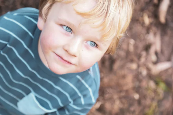 High Angle Shot Happy Adorable Blonde Australian Kid Blue — Stockfoto