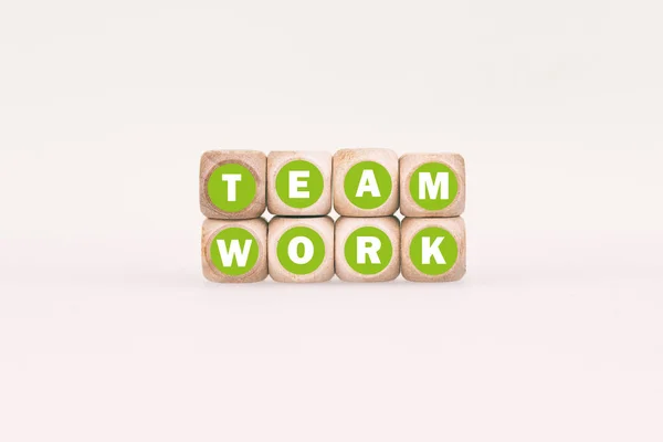 Illustration Eight Dices Two Rows Text Team Work White Background — Φωτογραφία Αρχείου