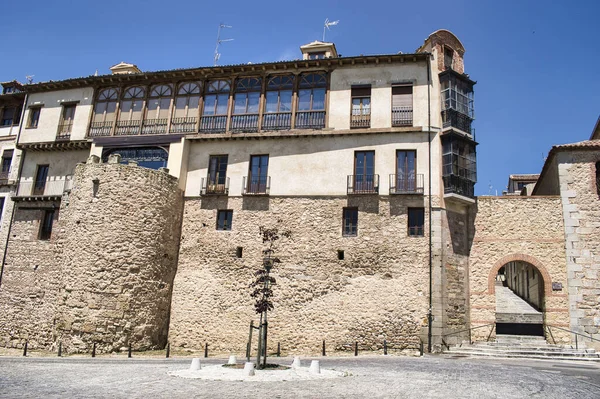 Buildings Ancient Architecture Next Puerta Del Sol Medieval Wall Segovia — Fotografia de Stock