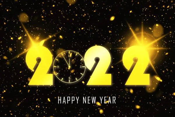 Illustration Yellow 2022 Happy New Year Black Background Twinkling Stars — Stok fotoğraf