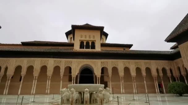 Der Berühmte Löwenbrunnenhof Alhambra Palast Granada Spanien — Stockvideo