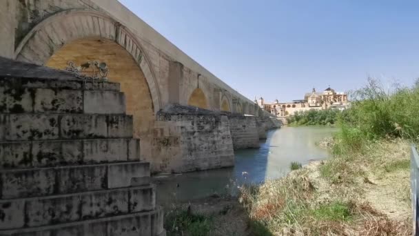Ponte Romano Mezquita Sul Fiume Guadalquivir Situato Andalusia Cordoba Spagna — Video Stock