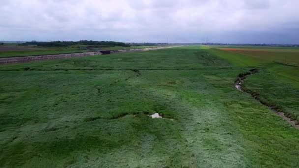 Aerial Footage Moulton Marsh River Welland Outflow Spalding Lincolnshire June — Stock Video