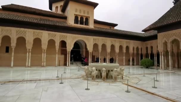 Διάσημη Lion Fountain Court Μέσα Alhambra Palace Βρίσκεται Στη Γρανάδα — Αρχείο Βίντεο