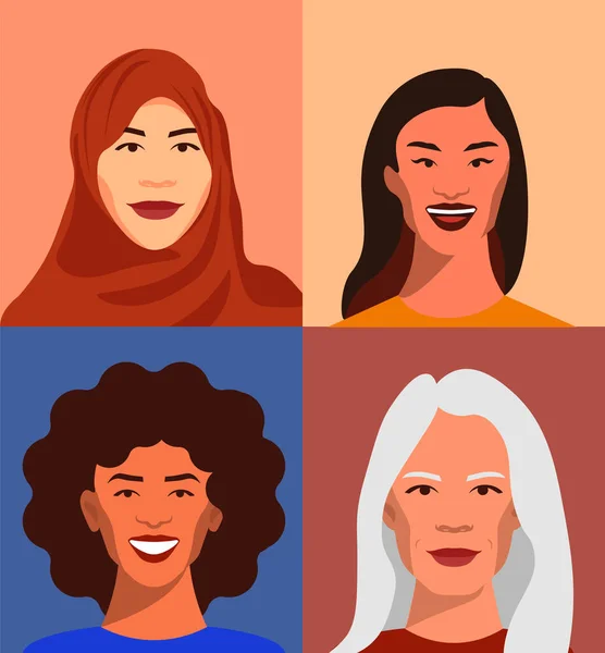 Векторная Иллюстрация Жизнерадостных Женщин Разных Национальностей Рас — стоковое фото
