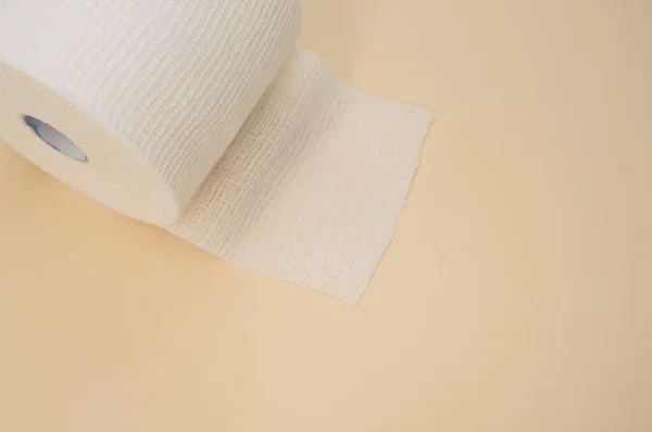 Top View Sterile Gauze Bandage Roll Isolated Light Beige Background — 스톡 사진