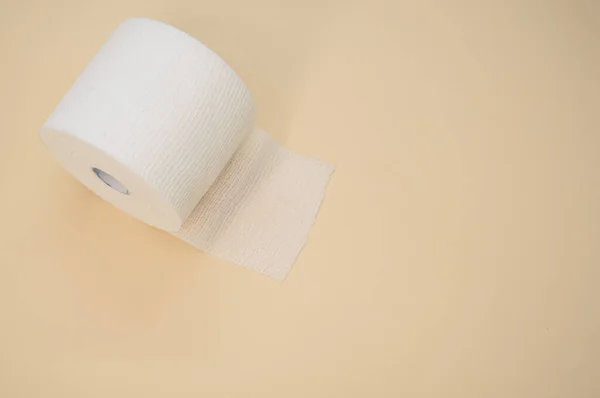 Top View Sterile Gauze Bandage Roll Isolated Light Beige Background — 스톡 사진