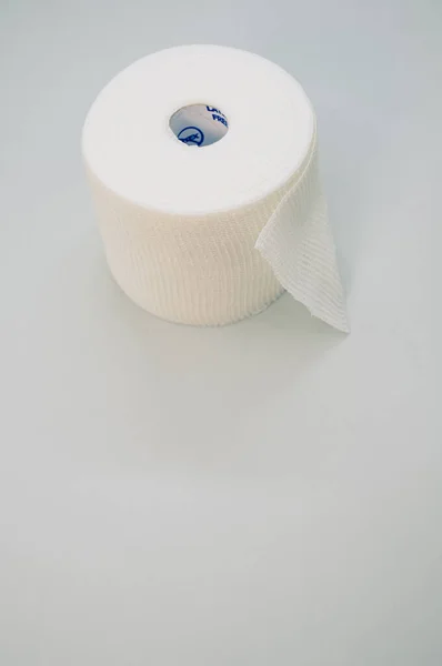 Vertical Shot Sterile Gauze Bandage Roll Isolated Gray Background — 스톡 사진