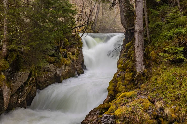 Ein Malerischer Wasserfall Fließt Den Herbstlichen Wald — Stockfoto