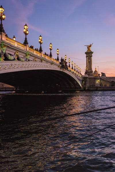 Pionowe Ujęcie Pięknego Mostu Pont Alexandre Iii Nad Sekwaną Paryżu — Zdjęcie stockowe