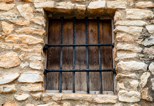 Low Angle Shot Fenced Window Stone Wall — 图库照片