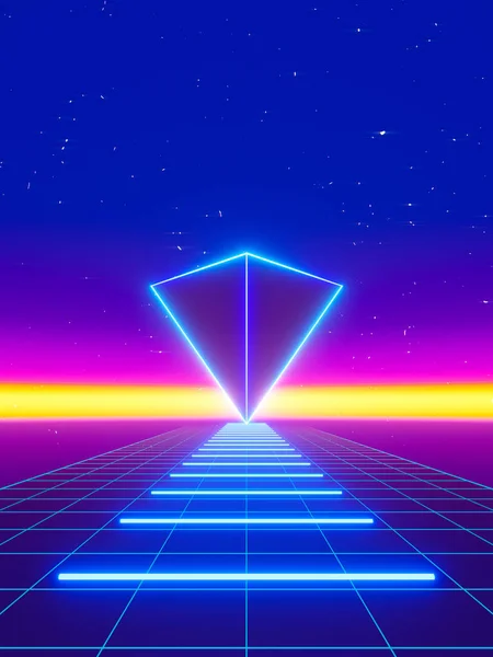 Rendu Espace Abstrait Style Cyberpunk Avec Spectre Ultraviolet Une Pyramide — Photo