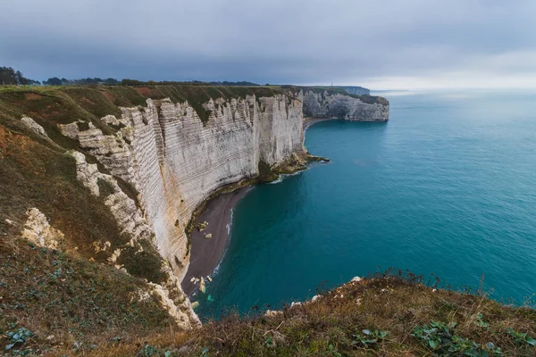 Famous Etretat Aval Cliff Natural Arch Landmark Ocean Normandy France — Stock Photo, Image