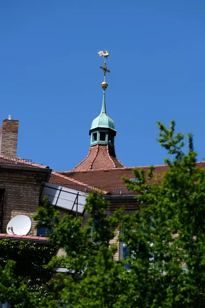 Vertical Shot Church Tower Plants Buildings — Stock Photo, Image