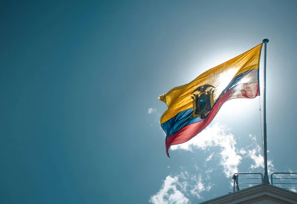 Een Schilderachtig Uitzicht Ecuadoraanse Nationale Vlag Het Carondelet Paleis Het — Stockfoto