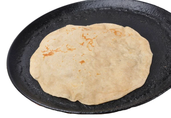 Een Close Opname Van Een Indiaas Plat Brood Een Koekenpan — Stockfoto