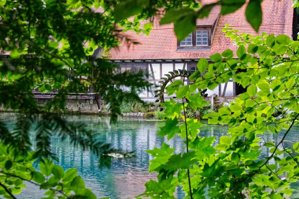 Close Lagoa Marco Primavera Blautopf Blaubeuren Alemanha — Fotografia de Stock