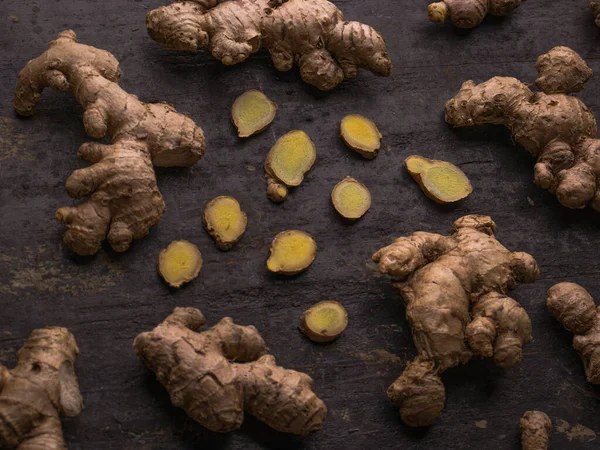 Fresh Ginger Textuur Achtergrond Stock Afbeelding — Stockfoto